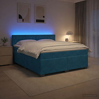 vidaXL Boxspring säng med madrass och LED Blå 160 x 200 cm Sammet