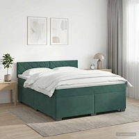 vidaXL Boxspring säng med madrass och LED Mörkgrön 160 x 200 cm Sammet