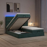 vidaXL Ottoman-säng med madrass och LED Mörkgrön 160 x 200 cm Sammet