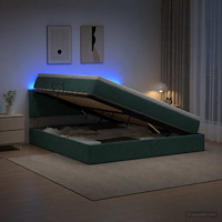 vidaXL LED förvaringssäng med madrass Mörkgrön 160 x 200 cm Sammet
