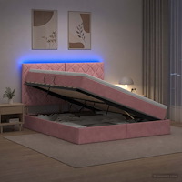 vidaXL LED förvaringssäng med madrass Rosa 160 x 200 cm Sammet
