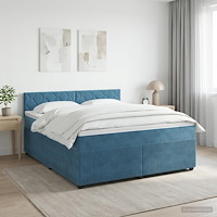 vidaXL Kontinentalsäng med madrass Mörkblå 160 x 200 cm Sammet
