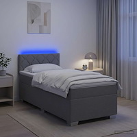 vidaXL Boxspring säng med madrass och LED Ljusgrå 100 x 200 cm Tyg