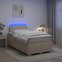 vidaXL Boxspring säng med madrass och LED Gräddvit 120 x 190 cm Tyg