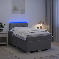 vidaXL Boxspring säng med madrass och LED Ljusgrå 120 x 200 cm Tyg