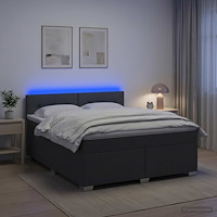 vidaXL Boxspring säng med madrass och LED Mörkgrå 180 x 200 cm Tyg