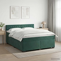 vidaXL Boxspring säng med madrass och LED Mörkgrön 160 x 200 cm Sammet