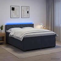 vidaXL Boxspring säng med madrass och LED Mörkgrå 200 x 200 cm Sammet