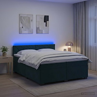 vidaXL Boxspring säng med madrass och LED Mörkgrön 200 x 200 cm Sammet