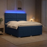 vidaXL LED sängram med madrass med huvudgavel Blå 160 x 200 cm Tyg