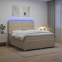 vidaXL LED sängram med madrass Gräddvit 160 x 200 cm Tyg
