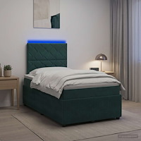 vidaXL LED sängram med madrass Mörkgrön 120 x 200 cm Sammet