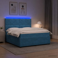 vidaXL LED sängram med madrass med huvudgavel Blå 140 x 190 cm Sammet