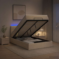 vidaXL Ottoman-säng med madrass och LED Gräddvit 120 x 190 cm Tyg