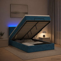 vidaXL Ottoman-säng med madrass och LED Mörkblå 120 x 190 cm Sammet
