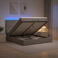 vidaXL Ottoman-säng med madrass och LED Taupe 140 x 200 cm Tyg