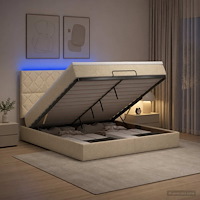 vidaXL Ottoman-säng med madrass och LED Gräddvit 160 x 200 cm Tyg