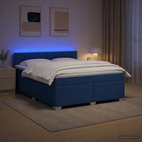 vidaXL Boxspring säng med madrass och LED Blå 180 x 200 cm Tyg