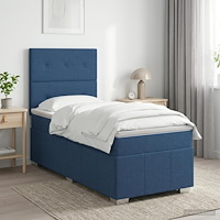 vidaXL Kontinentalsäng med madrass med huvudgavel Blå 90 x 200 cm Tyg