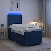 vidaXL LED sängram med madrass med LED-ljusslingor Blå 90 x 200 cm Tyg