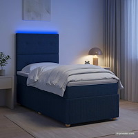 vidaXL LED sängram med madrass med LED-ljusslingor Blå 90 x 190 cm Tyg
