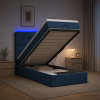 vidaXL Ottoman-säng med madrass och LED Blå 90 x 200 cm Tyg