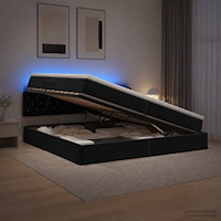vidaXL LED förvaringssäng med madrass Svart 200 x 200 cm Sammet