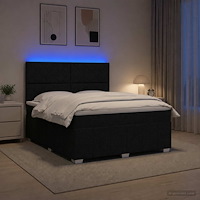 vidaXL LED sängram med madrass med huvudgavel Svart 160 x 200 cm Tyg