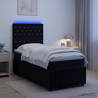 vidaXL LED sängram med madrass med huvudgavel Svart 90 x 190 cm Sammet