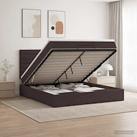 vidaXL Ottoman-säng med madrass och LED Mörkbrun 140 x 200 cm Tyg