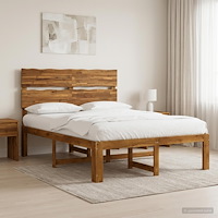 vidaXL Dubbel sängram med huvudgavel ROSTOCK Naturlig 150 x 200 cm