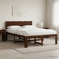 vidaXL Dubbel sängram med huvudgavel ROSTOCK Mörkbrun 135 x 190 cm