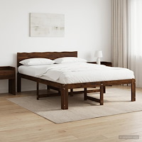 vidaXL Dubbel sängram med huvudgavel ROSTOCK Mörkbrun 135 x 190 cm