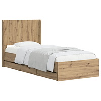 vidaXL Sängram med förvaring och huvudgavel Artisan-ek 90 x 200 cm