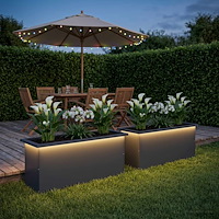 vidaXL Odlingslåda med LED 2 st Antracit 30 x 100 x 30 cm Stål