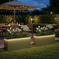 vidaXL Odlingslåda med LED 2 st Olivgrön 30 x 100 x 30 cm Stål