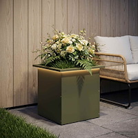 vidaXL Odlingslåda med LED Olivgrön 40 x 40 x 40 cm Stål