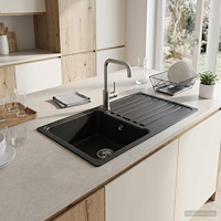 vidaXL Diskbänk med avrinning Granit 76.5 cm x 46 cm x 28 cm Grafit