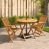 vidaXL 3-delad hopfällbar trädgårdsbistro-set Naturlig Massivt teakträ