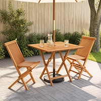 vidaXL 3-delad hopfällbar trädgårdsbistro-set Naturlig Massivt teakträ