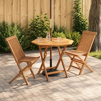 vidaXL 3-delad hopfällbar trädgårdsbistro-set Naturlig Massivt teakträ