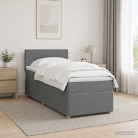 vidaXL Boxspring säng med madrass och LED Mörkgrå 90 x 190 cm Tyg