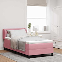 vidaXL Bäddfjäder med huvudgavel Rosa 90 x 200 cm Sammet