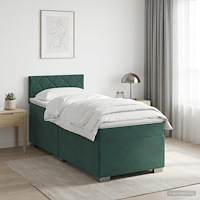 vidaXL Boxspring säng med madrass och LED Mörkgrön 100 x 200 cm Sammet