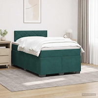vidaXL Boxspring säng med madrass och LED Mörkgrön 120 x 200 cm Sammet