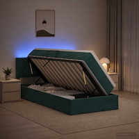 vidaXL LED förvaringssäng med madrass Mörkgrön 100 x 200 cm Sammet