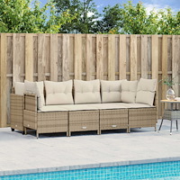 vidaXL Soffgrupp för trädgården med dynor 5 delar beige konstrotting