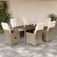vidaXL Matgrupp för trädgården med dynor 7 delar beige konstrotting