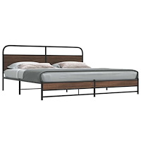 vidaXL Sängram utan madrass metall brun ek 193x203 cm