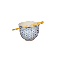 SASS & BELLE Sashiko Pattern Noodle Bowl with Chopsticks
